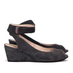 Sacha London Venice wedge, worn once, size 10, dark gray suede